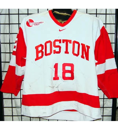 Custom NCAA 1999-00 Boston University Terriers BU 18 cavanaugh Hockey Jersey Home White